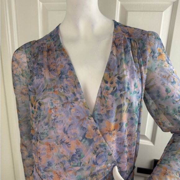Laundry by Shelli Segal Long Sleeve Floral Mesh Wrap Dress Size 4. D20 - Picture 9 of 17